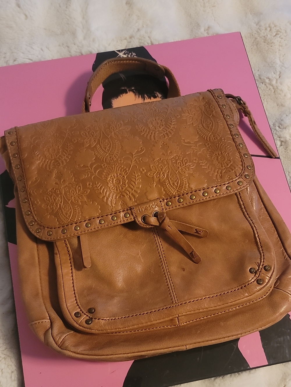 The Sak Tan Floral-Embossed Leather Backpack